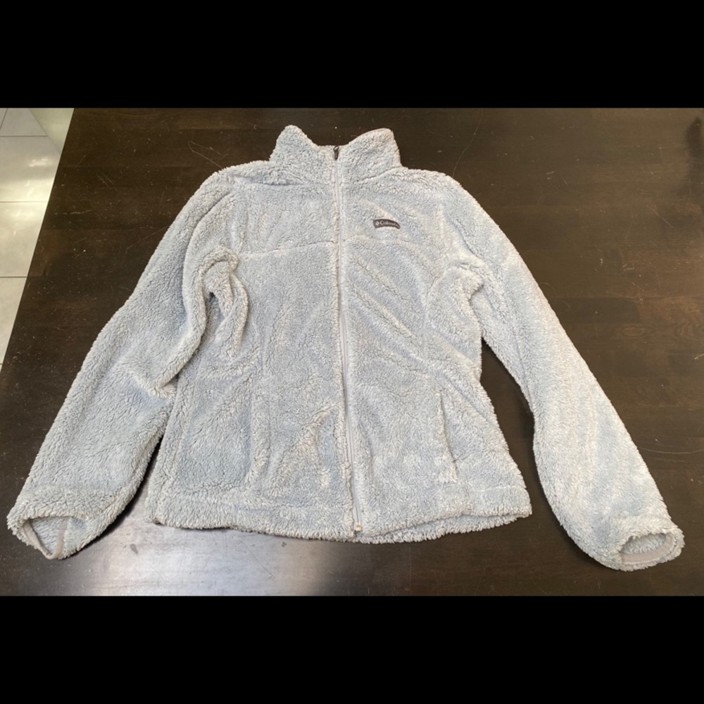 Columbia Fleece Zip Up Jacket - Full Length - Size M - Icy Blue